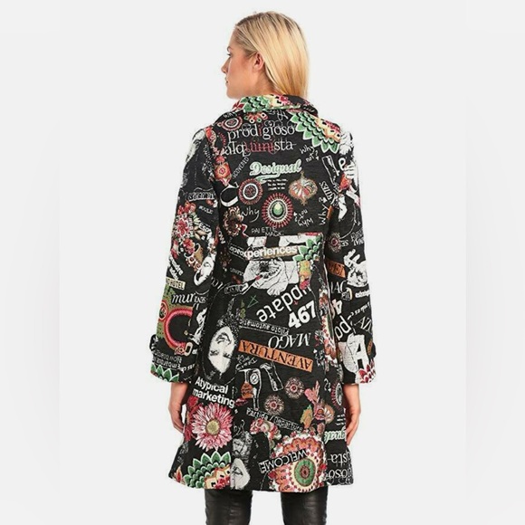 RARE Desigual Manteau Abrig Love Letters Patchwork Coat Multicolor Print - S - Picture 2 of 16
